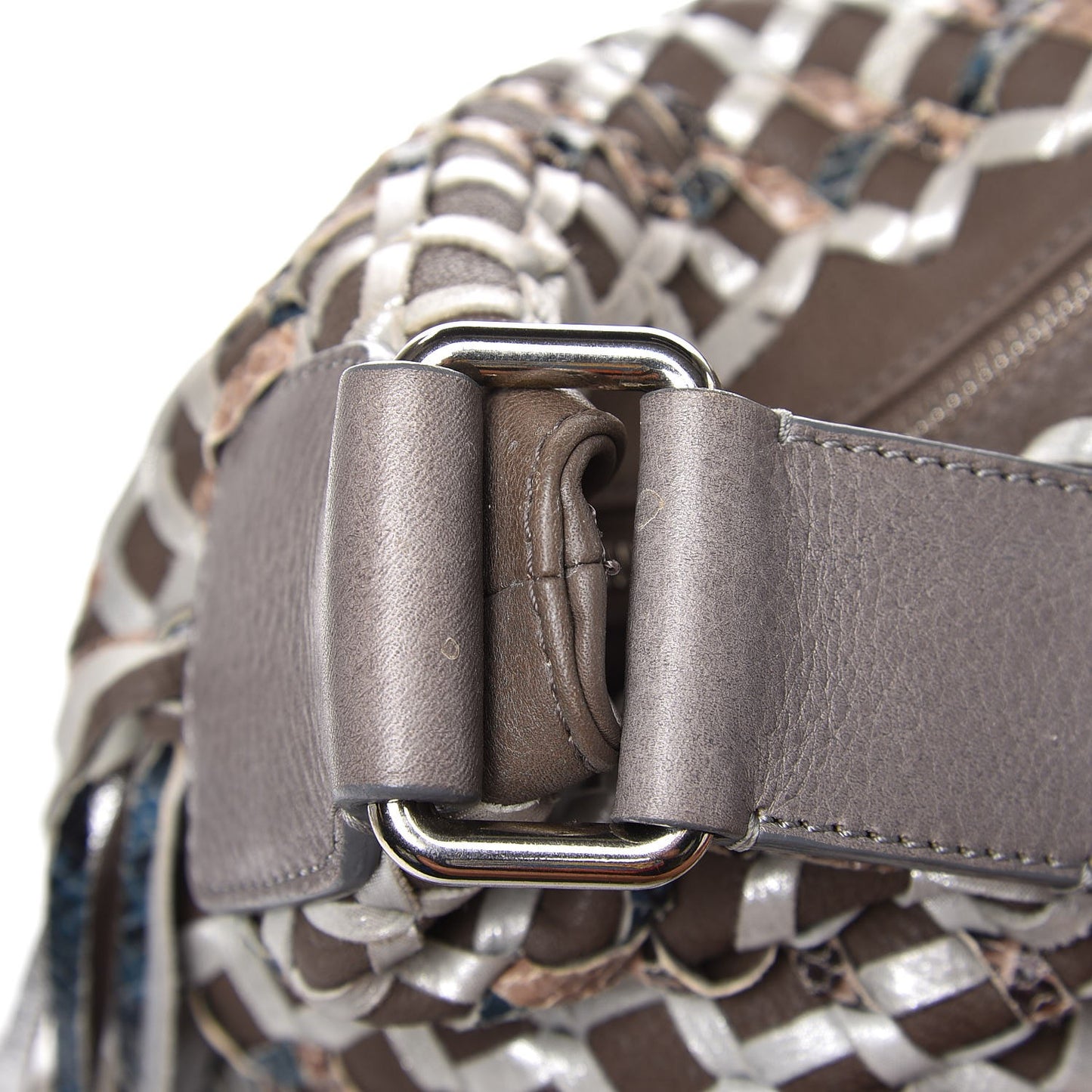 Calfskin Woven Large Boho Fringe Hobo Brown Grey