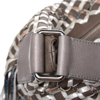 Marc Jacobs Calfskin Woven Large Boho Fringe Hobo Brown Grey 12 of 13