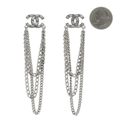 Chanel Crystal Baguette CC Chain Drop Earrings Silver 2 of 5