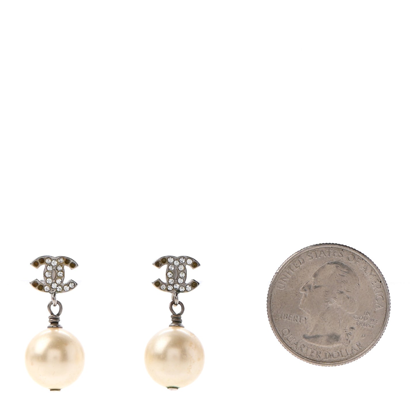 Crystal Pearl CC Drop Earrings Silver