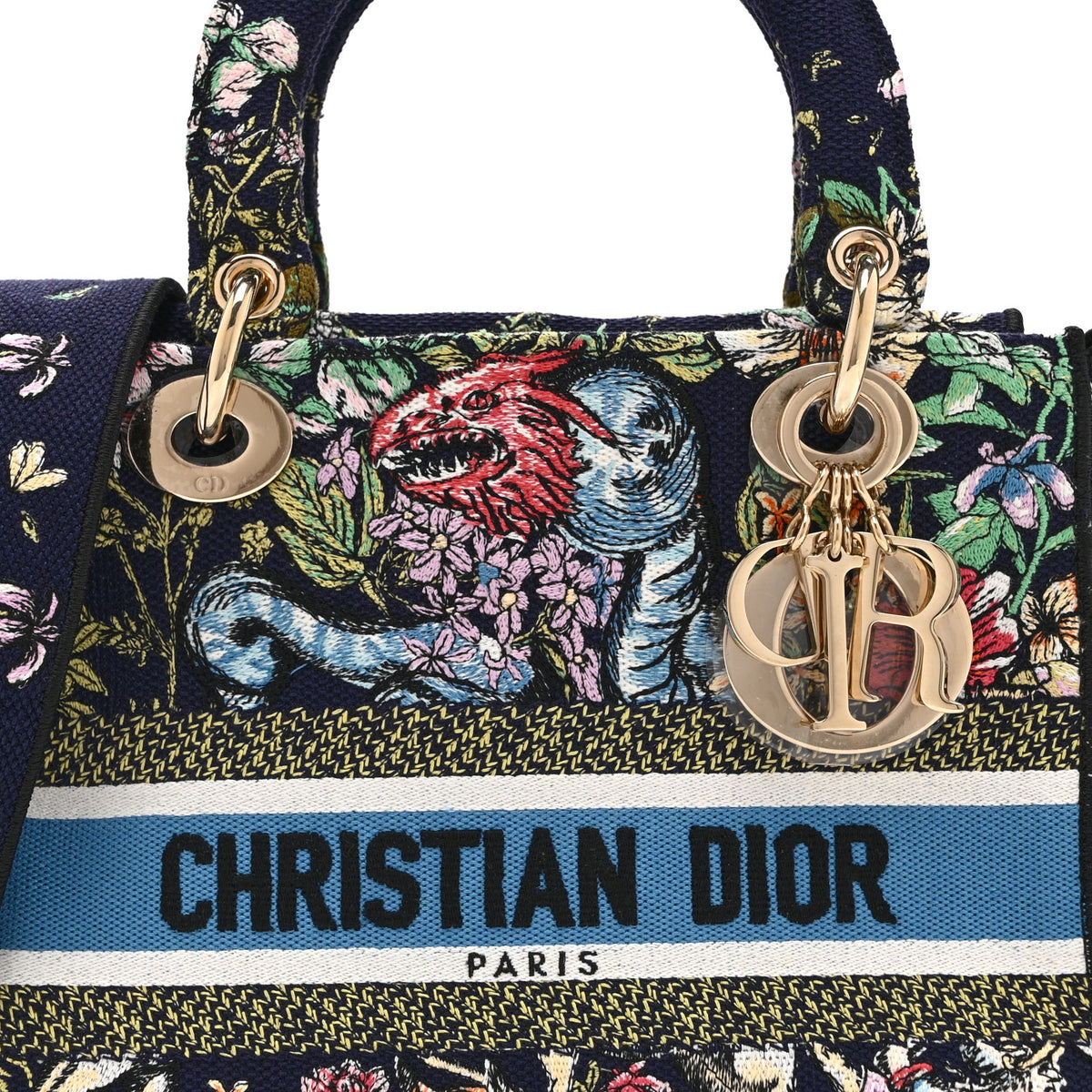 Christian Dior Canvas D-Constellation Embroidered Medium Lady D-Lite Bleu Multicolor 8 of 10