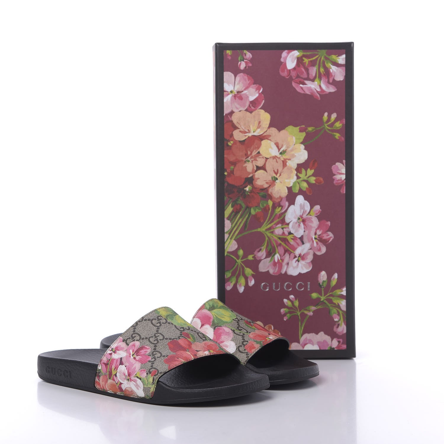 Gucci GG Supreme Monogram Blooms Slide Sandals 37 Beige Multicolor 8 of 8