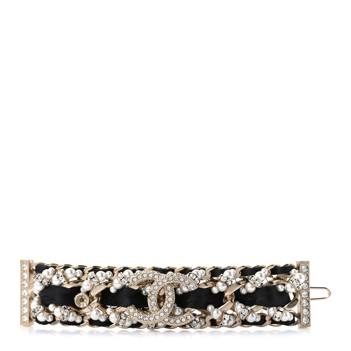 Lambskin Pearl Crystal CC Hair Clip Barrette Gold