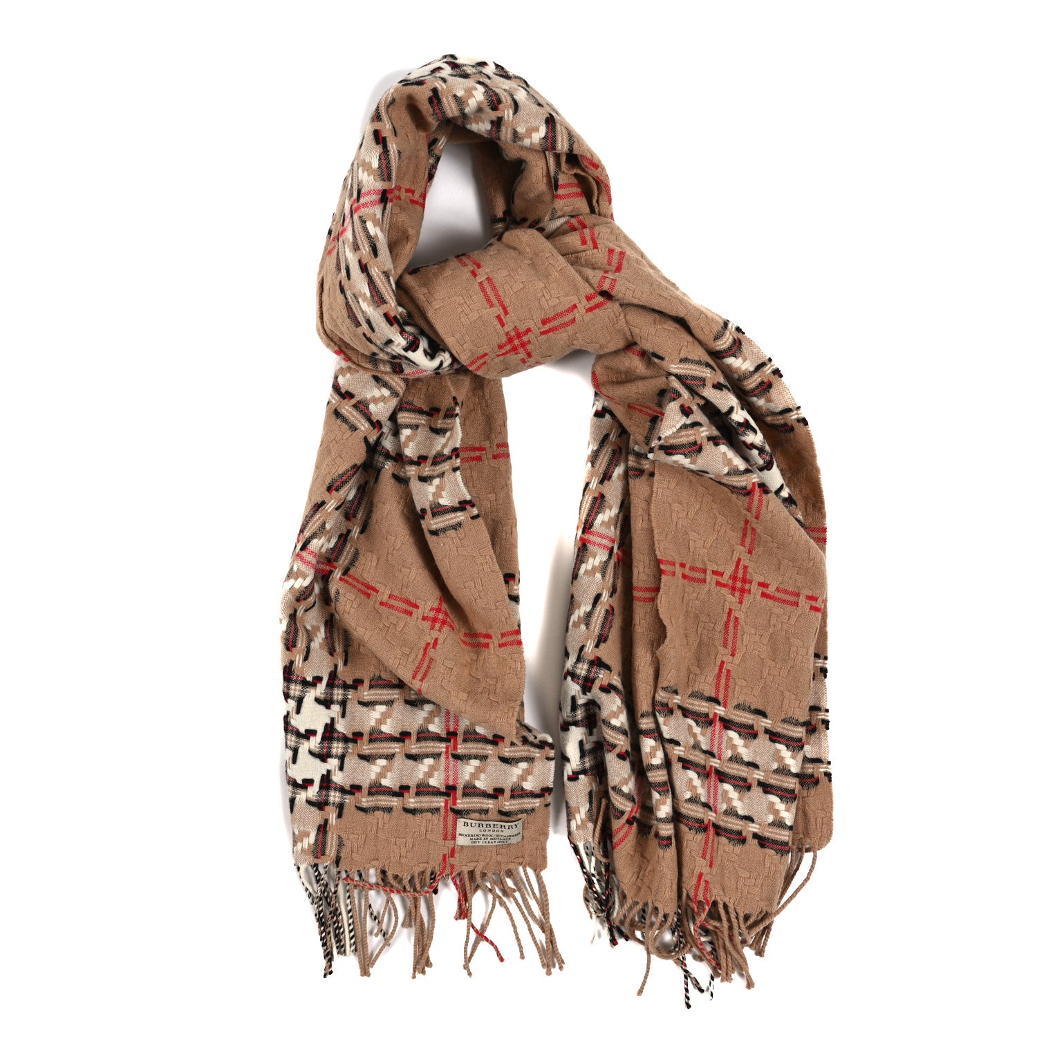 Burberry Merino Wool Cashmere Check Scarf Beige 1 of 3