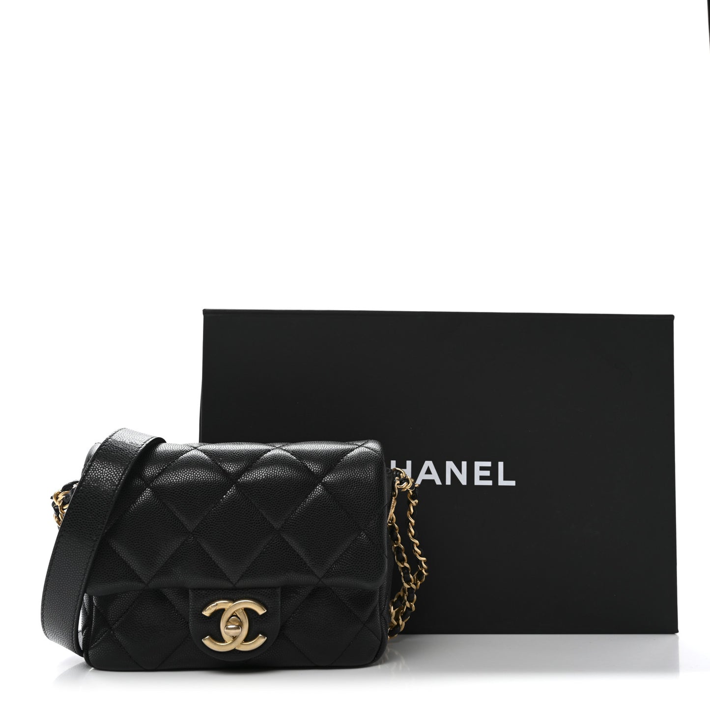 Caviar Quilted Mini Twist Your Buttons Flap Black