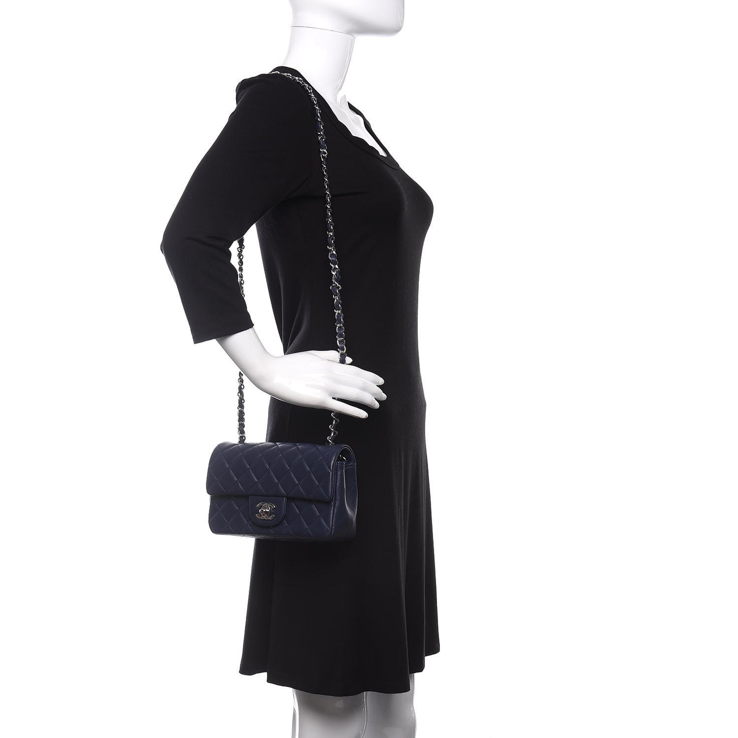 Lambskin Quilted Mini Rectangular Flap Dark Blue