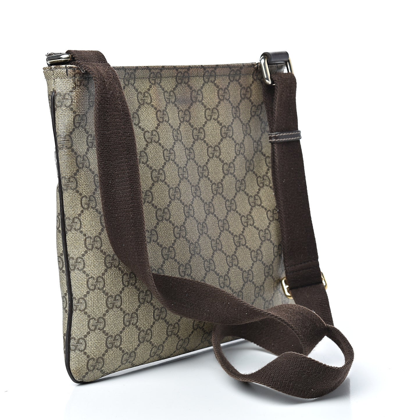 GG Supreme Monogram Selleria Calfskin Small Flat Side Zip Messenger Bag Beige Ebony Cocoa Dark Chocolate