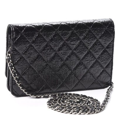Chanel Distressed Patent Calfskin Quilted Wallet on Chain WOC Black 2 of 11