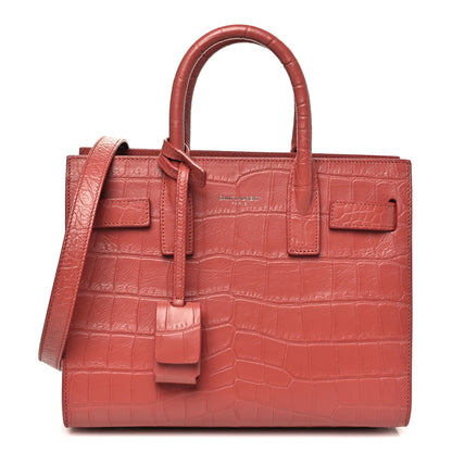 Saint Laurent Calfskin Crocodile Embossed Nano Sac De Jour Rose Fonce 1 of 11