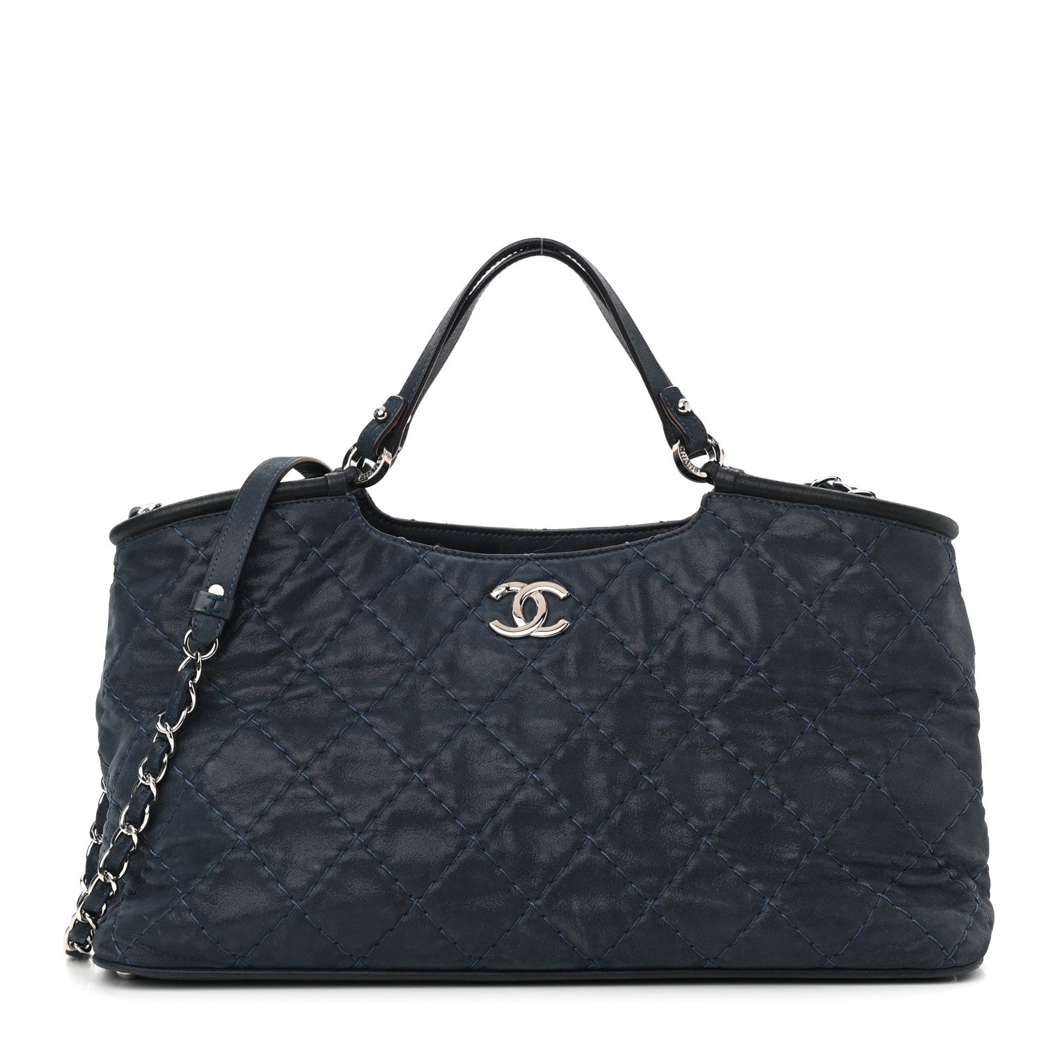 Chanel Iridescent Calfskin Quilted Small Sea Hit Tote Navy 1 of 13