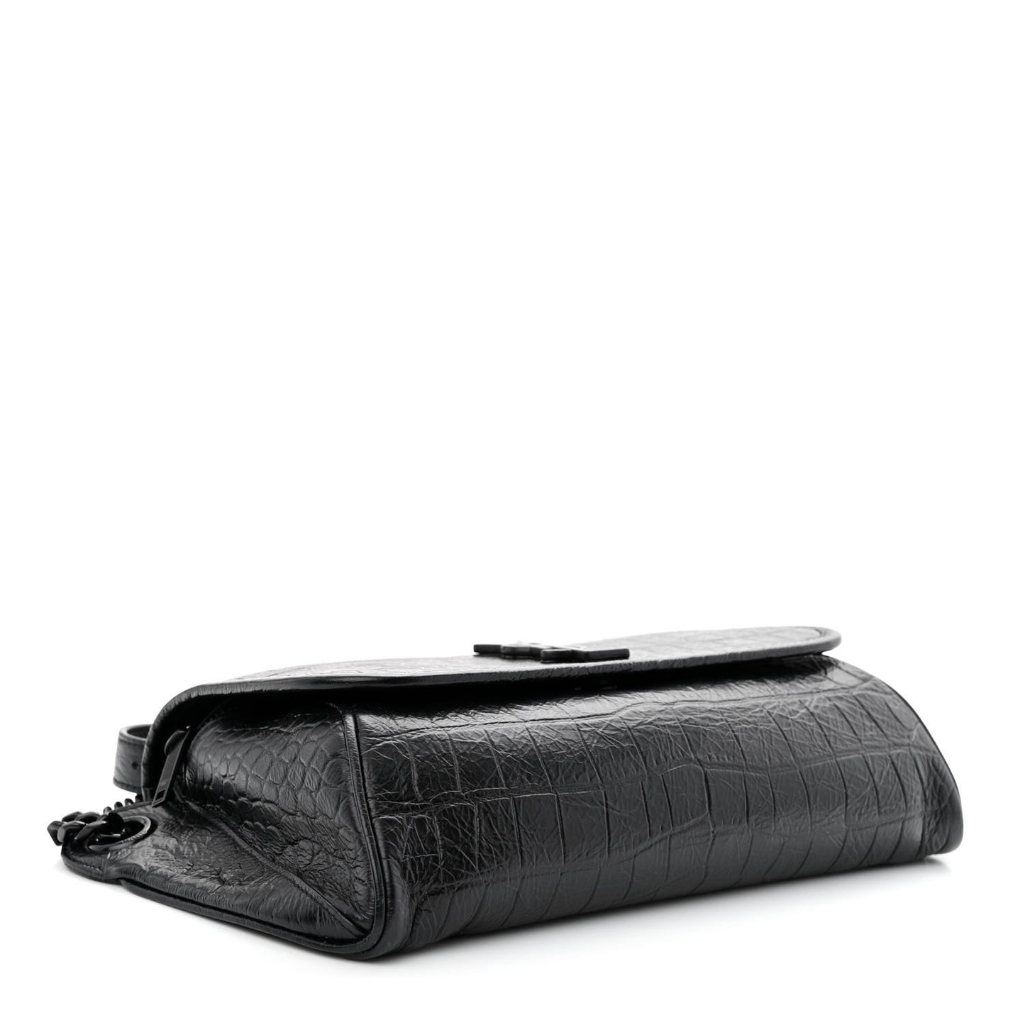Crocodile Embossed Calfskin Matelasse Monogram Baby Niki Shoulder Belt Bag Black
