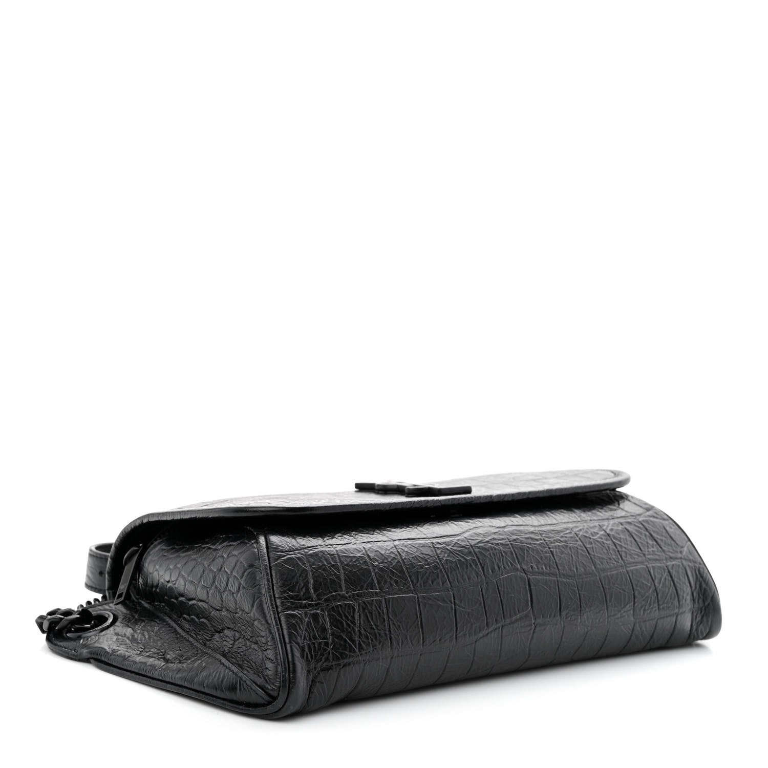 Saint Laurent Crocodile Embossed Calfskin Matelasse Monogram Baby Niki Shoulder Belt Bag Black 4 of 10