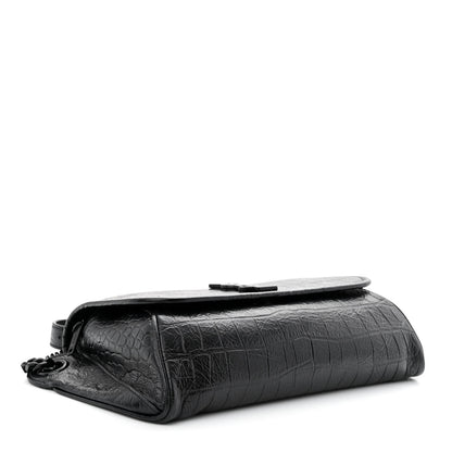 Saint Laurent Crocodile Embossed Calfskin Matelasse Monogram Baby Niki Shoulder Belt Bag Black 4 of 10