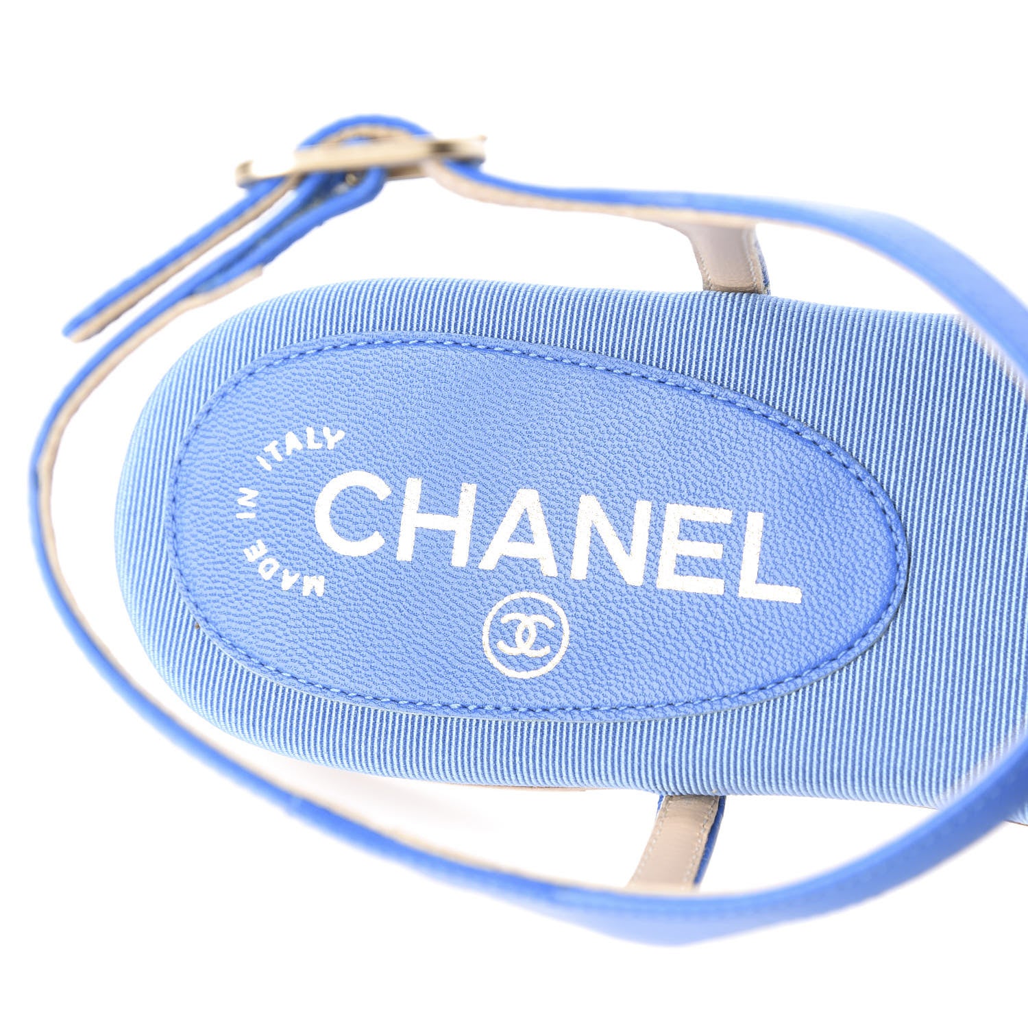 Chanel Shiny Kidskin CC Logo Thong Sandals 37.5 Blue 8 of 10