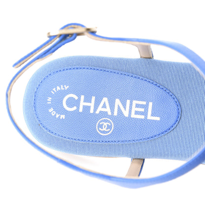 Chanel Shiny Kidskin CC Logo Thong Sandals 37.5 Blue 8 of 10