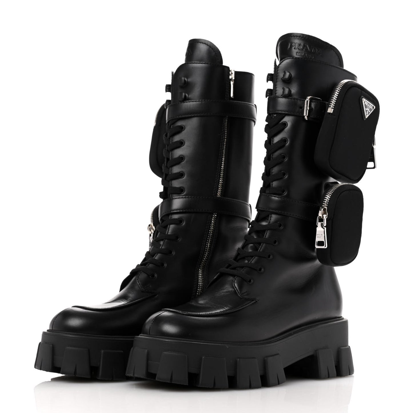 Spazzolato Rois Re-Nylon Metal Triangle Logo Monolith Pouch Pocket 55mm Tall Combat Boots 38.5 Black