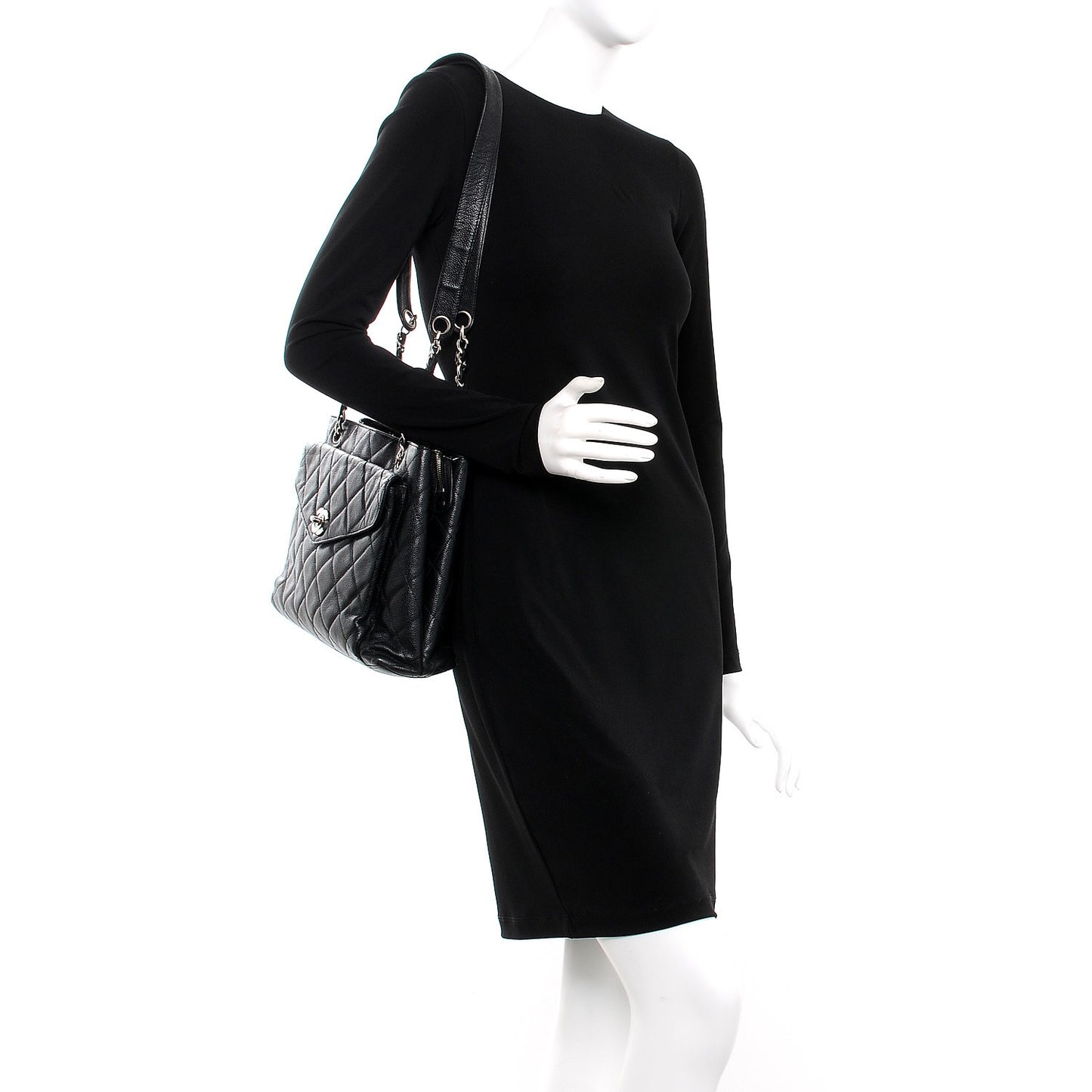 Caviar Quilted Flap Shoulder Bag Black