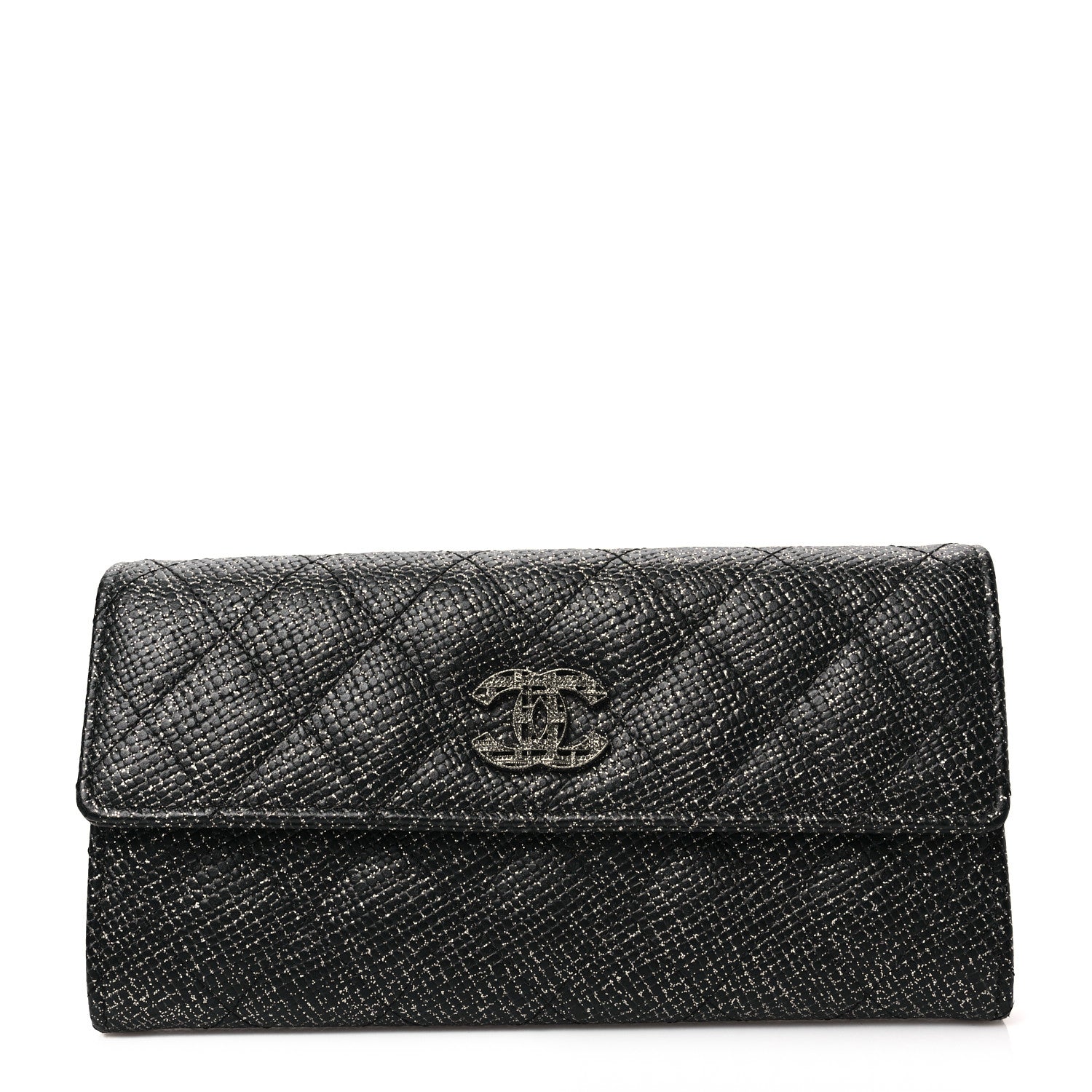 Chanel Metallic Calfskin Quilted Large Gusset Flap Wallet Dark Grey 1 of 7