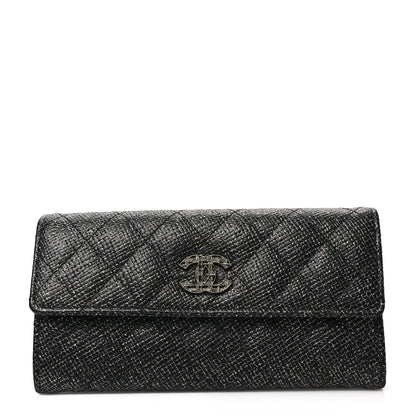 Chanel Metallic Calfskin Quilted Large Gusset Flap Wallet Dark Grey 1 of 7