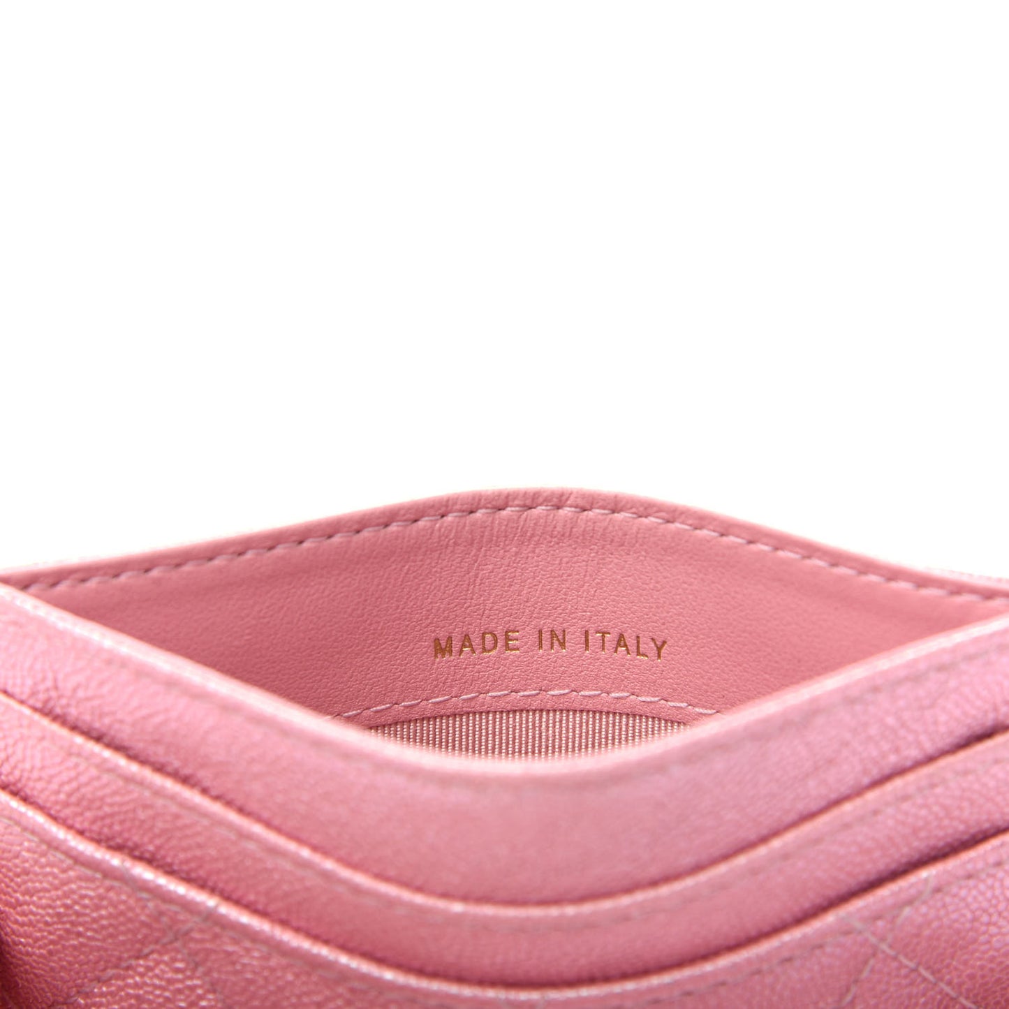 Iridescent Caviar Quilted Card Holder Rose Pink