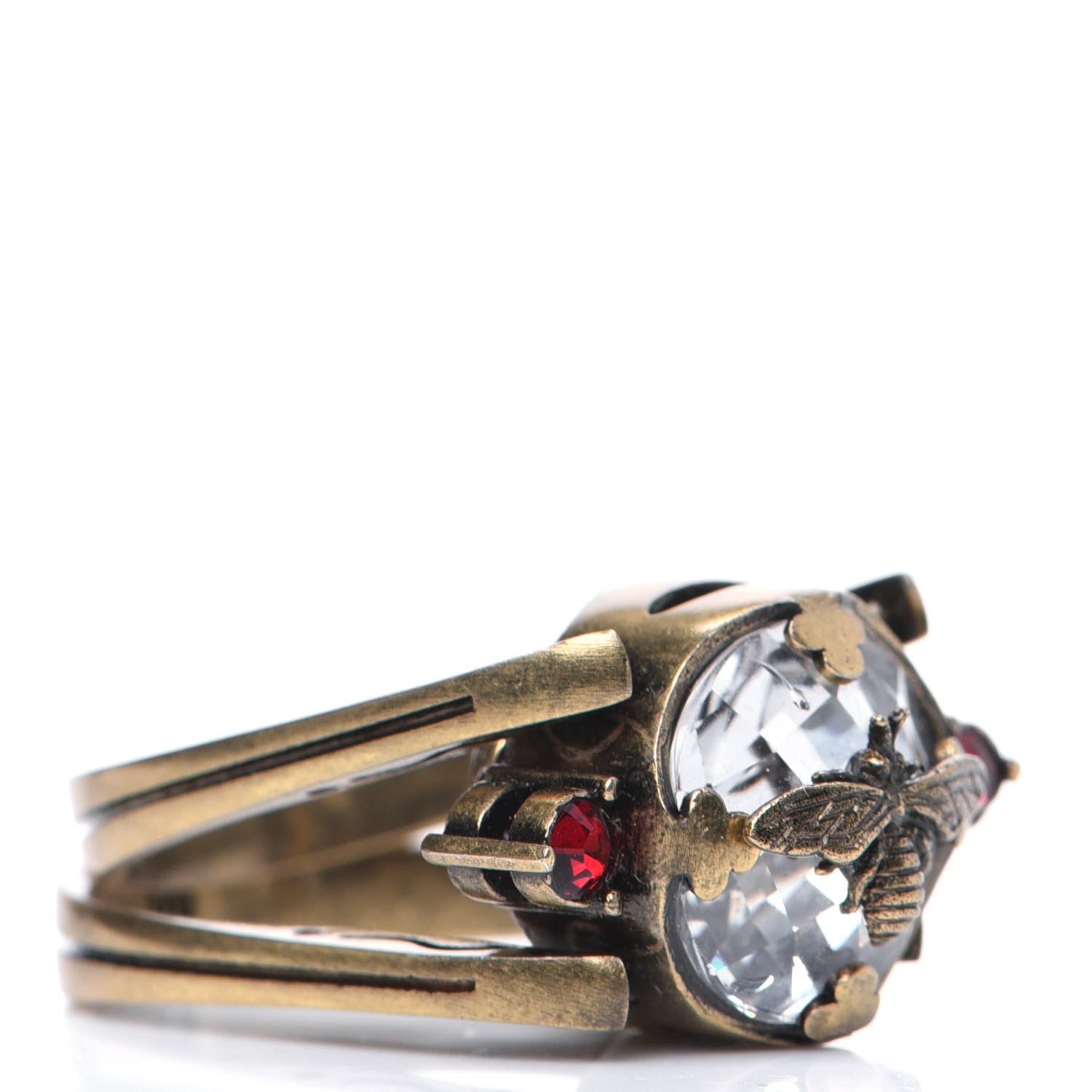 Christian Dior Crystal Metal CD Bee Double Sided Ring M Aged Gold 5 of 11