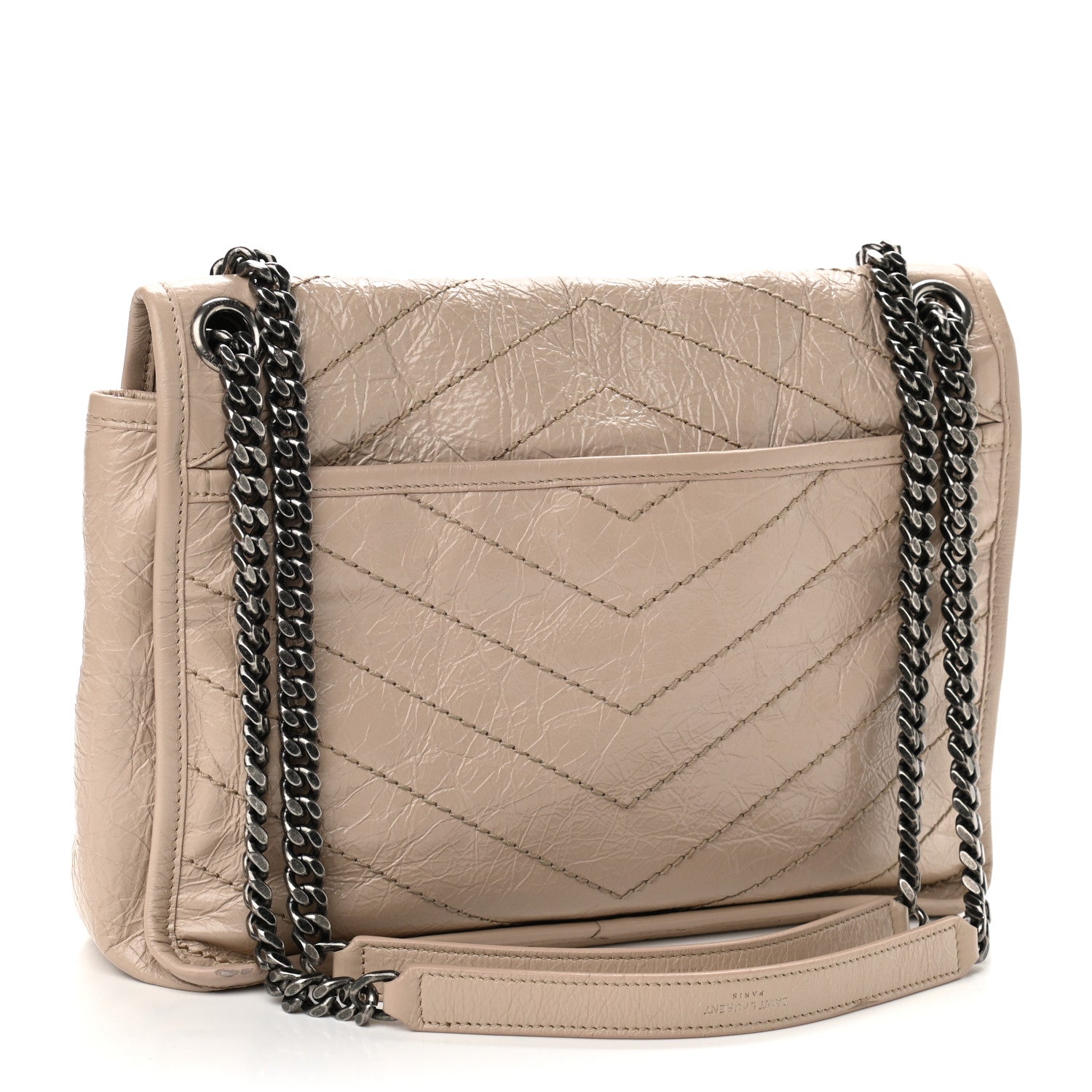 Saint Laurent Crinkled Calfskin Matelasse Monogram Medium Niki Chain Satchel Natural 3 of 12