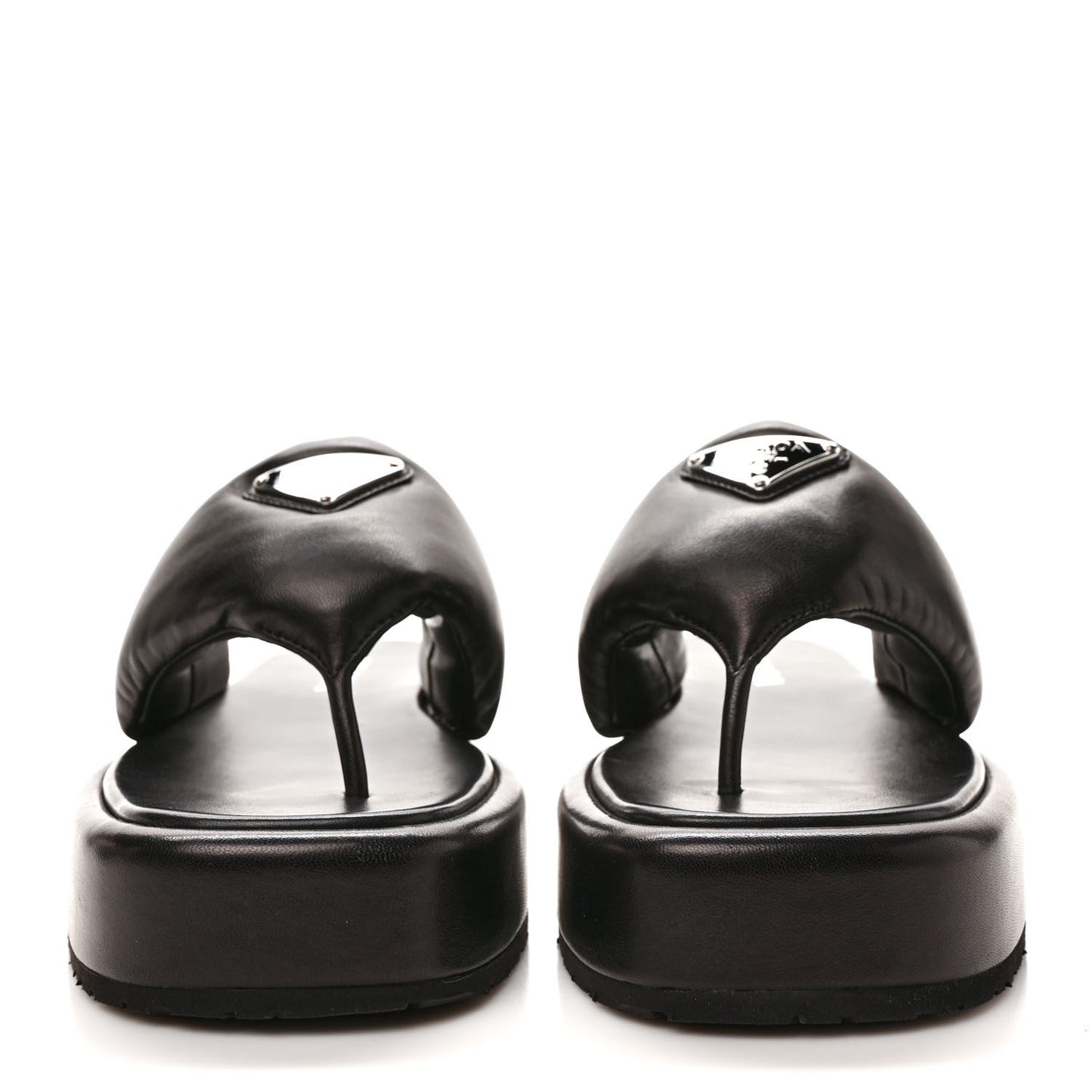 Nappa Soft Padded Metal Triangle Logo 35mm Thong Sandals 40 Black