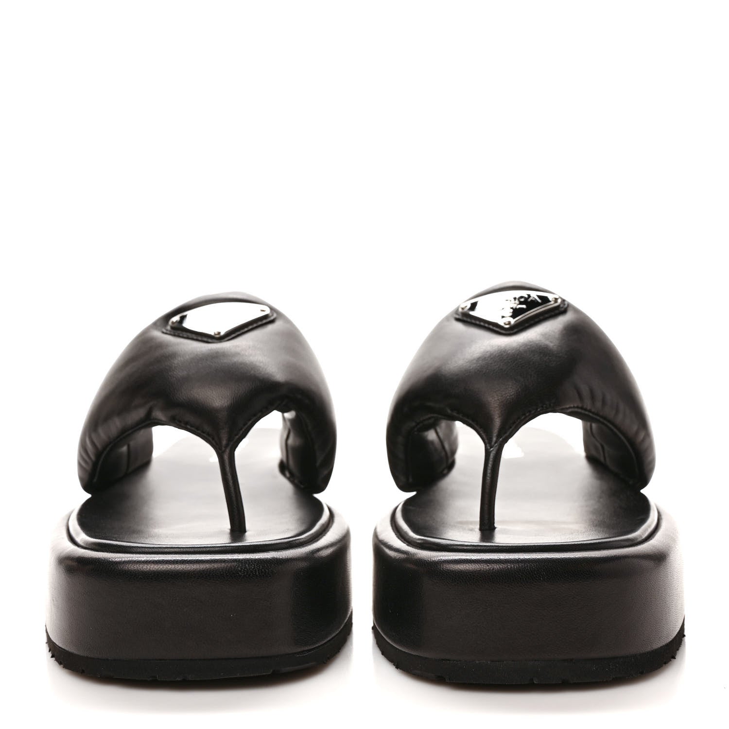 Prada Nappa Soft Padded Metal Triangle Logo 35mm Thong Sandals 40 Black 2 of 9