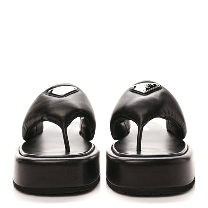 Prada Nappa Soft Padded Metal Triangle Logo 35mm Thong Sandals 40 Black 2 of 9
