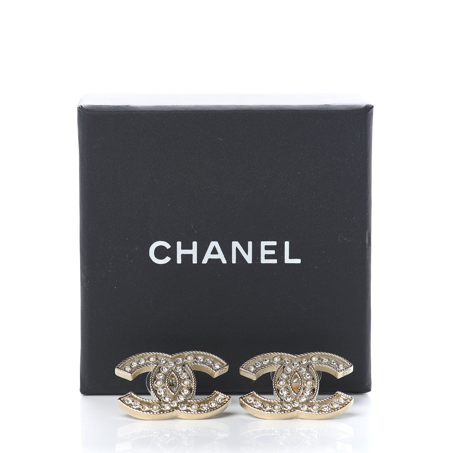 Chanel Pearl Crystal Sparkling Pearls CC Earrings Light Gold 5 of 5