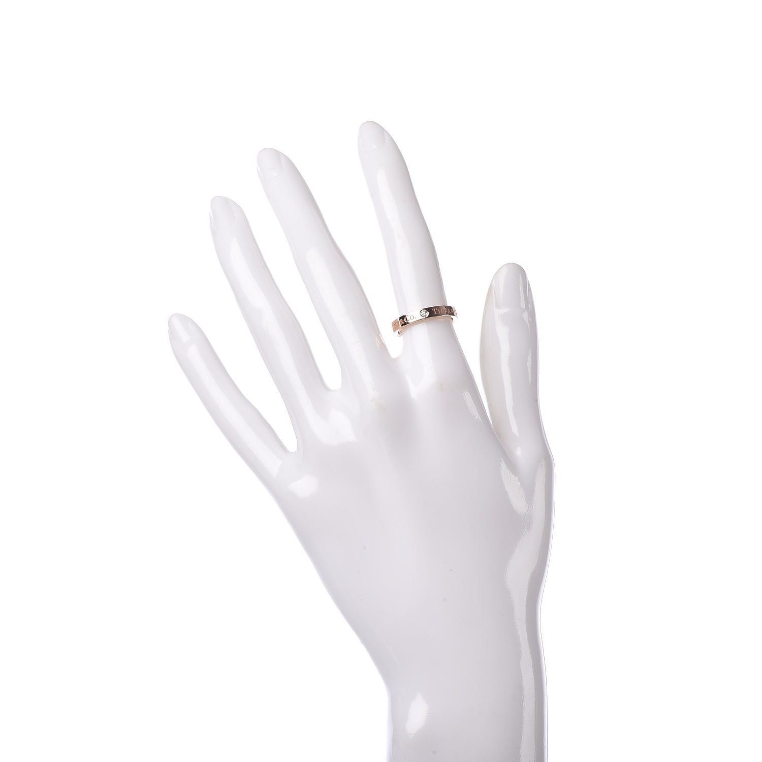 Tiffany 18K Rose Gold Diamond 3mm Logo Band Ring 49 4.75 2 of 5