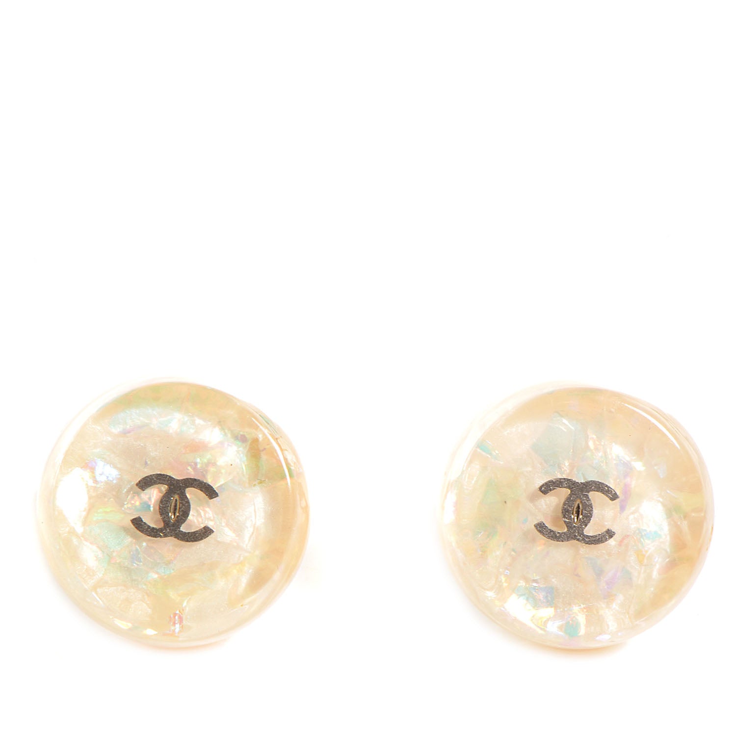Chanel Resin Mother of Pearl CC Clip On Earrings 1 of 5