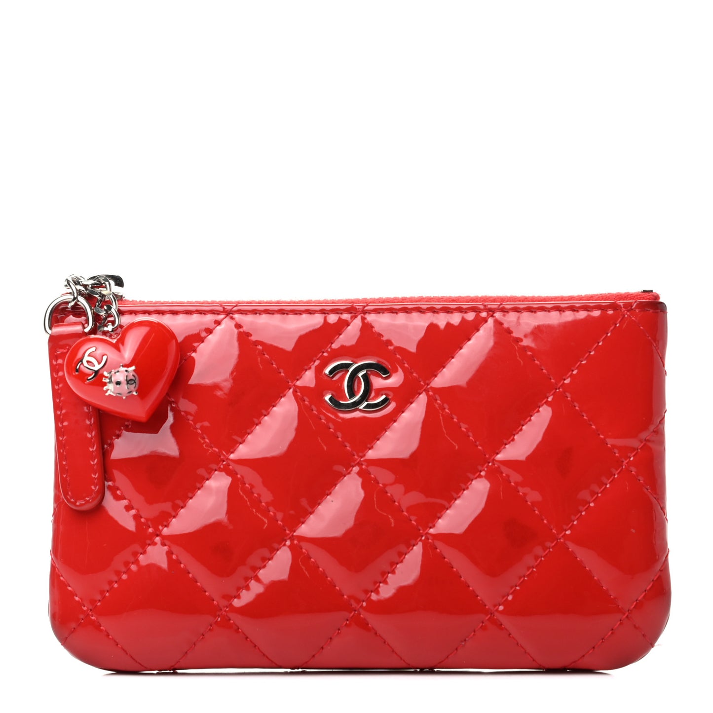 Patent Quilted Valentine Hearts Small Cosmetic Case Red