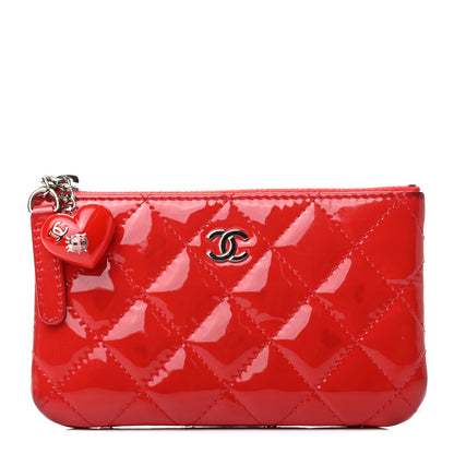 Chanel Patent Quilted Valentine Hearts Small Cosmetic Case Red 1 of 9