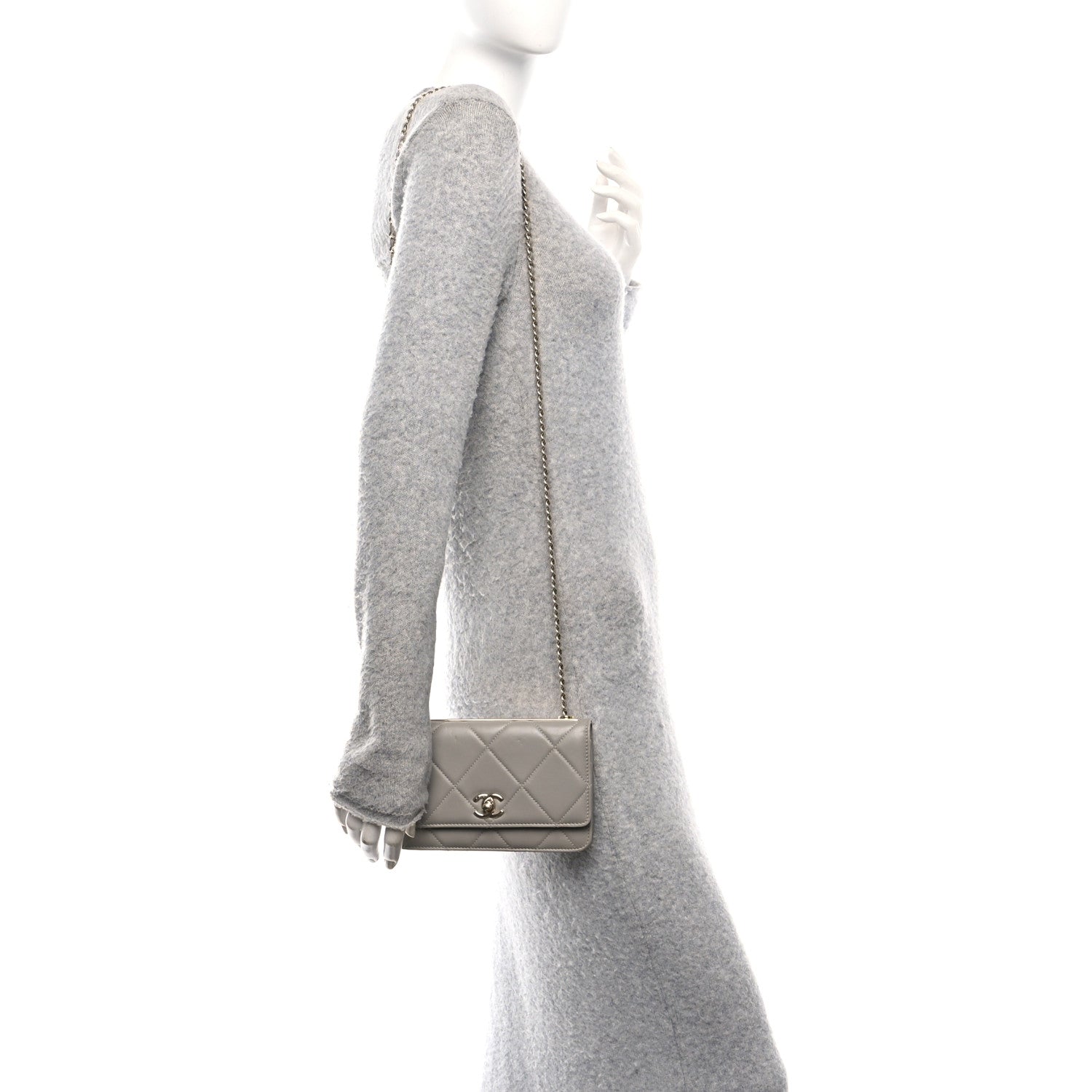 Chanel Lambskin Quilted Trendy CC Wallet On Chain WOC Grey 2 of 13