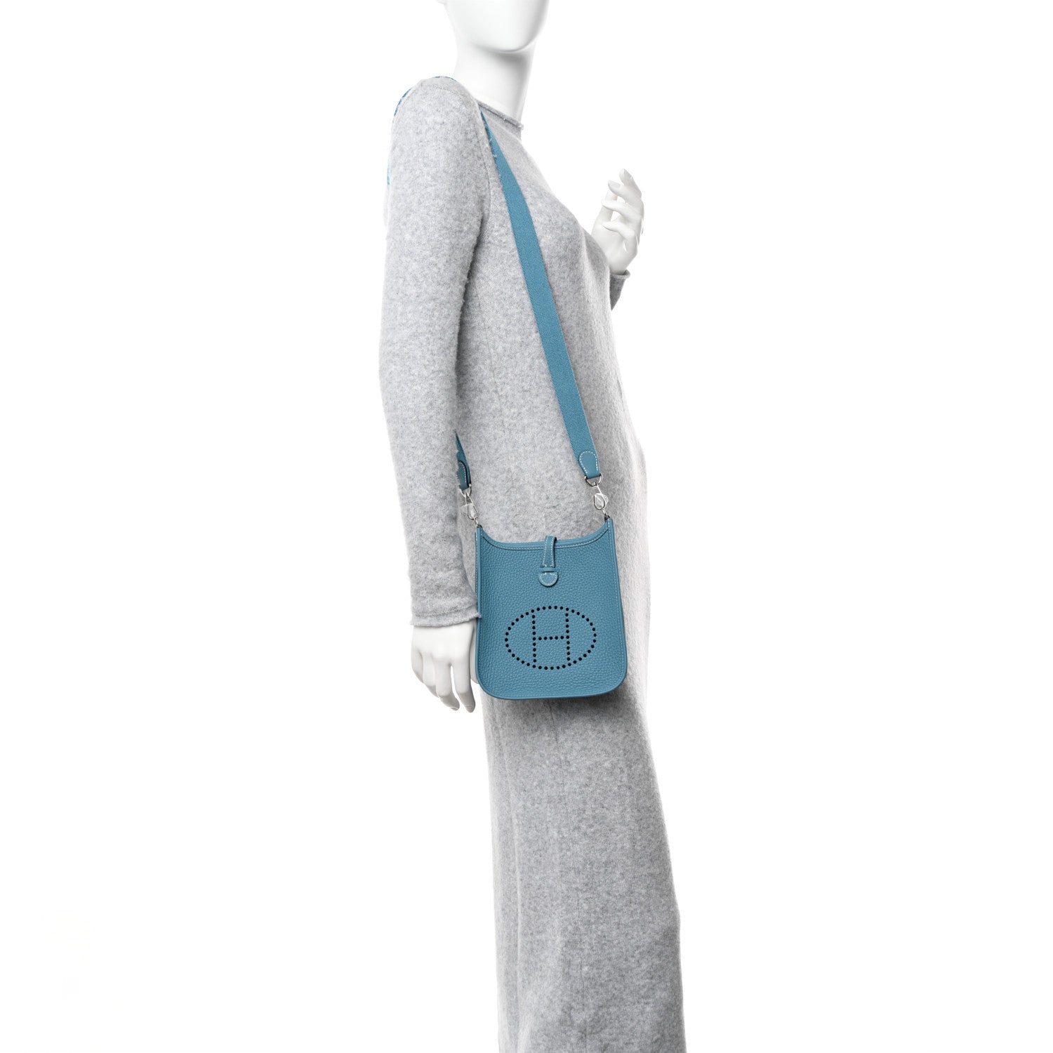 Hermes Taurillon Clemence Evelyne TPM New Blue Jean 2 of 11