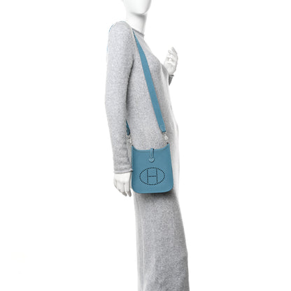 Hermes Taurillon Clemence Evelyne TPM New Blue Jean 2 of 11