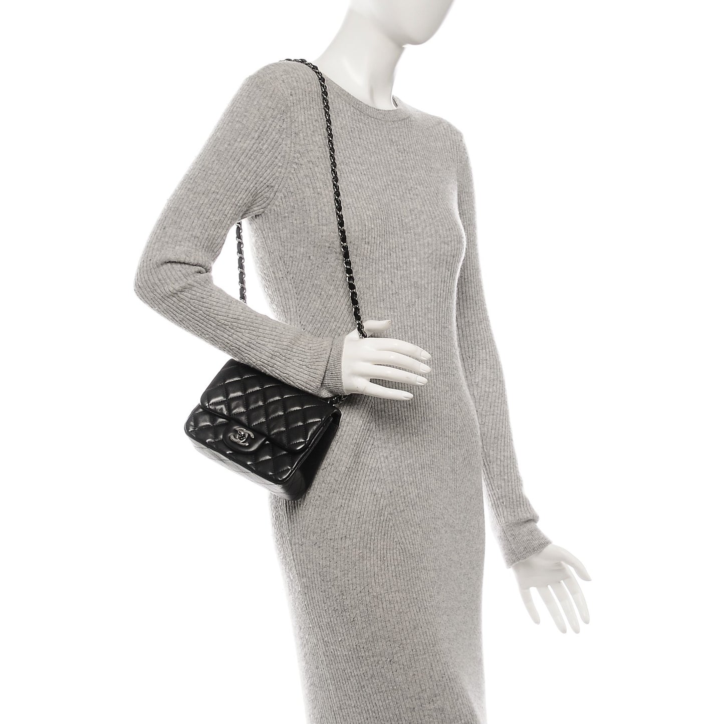 Lambskin Quilted Mini Square Flap Black