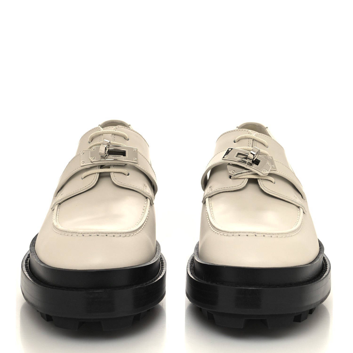 Hermes Glazed Calfskin Womens First Derby Shoes 37 Beige Glaise 2 of 9