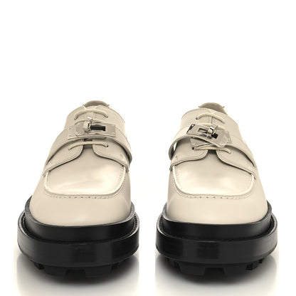 Hermes Glazed Calfskin Womens First Derby Shoes 37 Beige Glaise 2 of 9