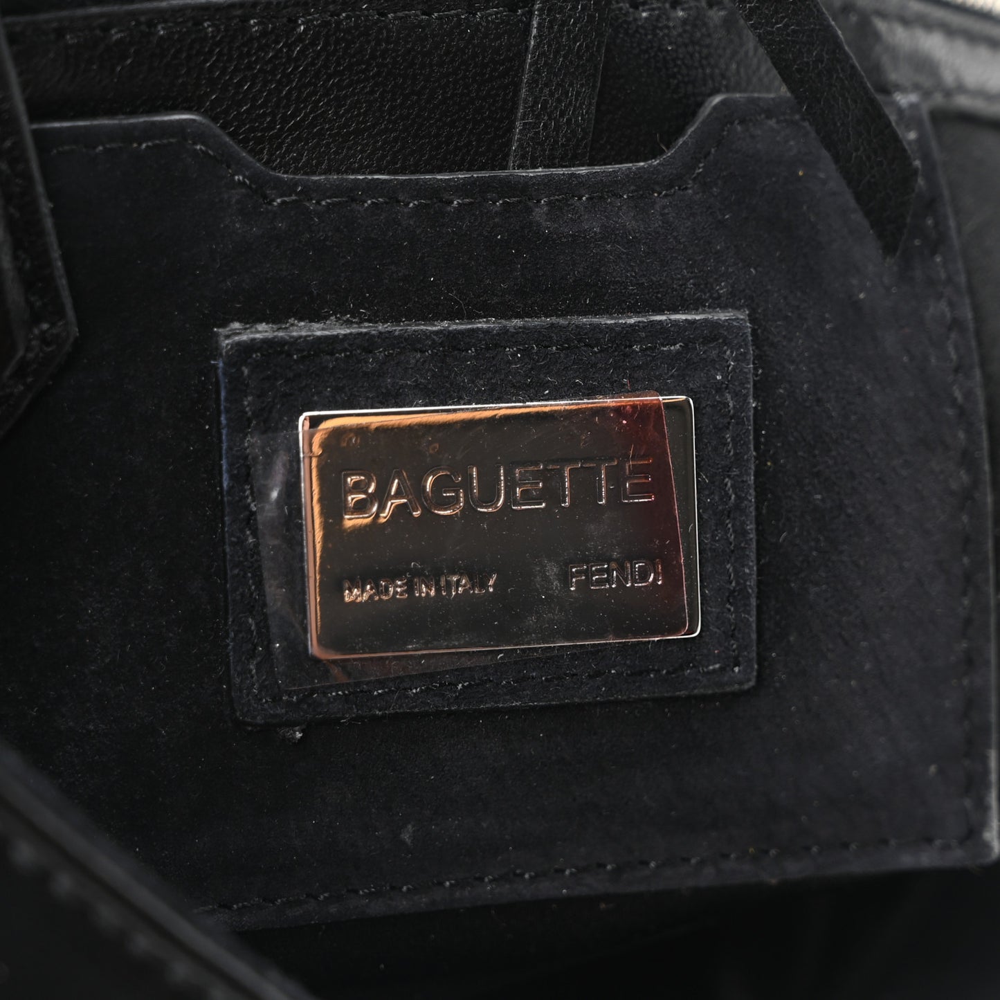 Nappa Floral Embroidered Baguette Black