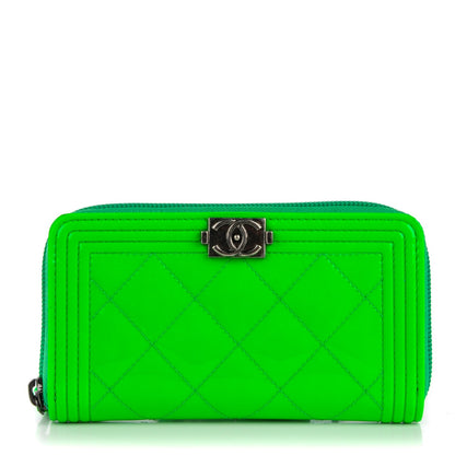 Chanel Patent Quilted Small Boy Zip Around Wallet Green 1 of 8