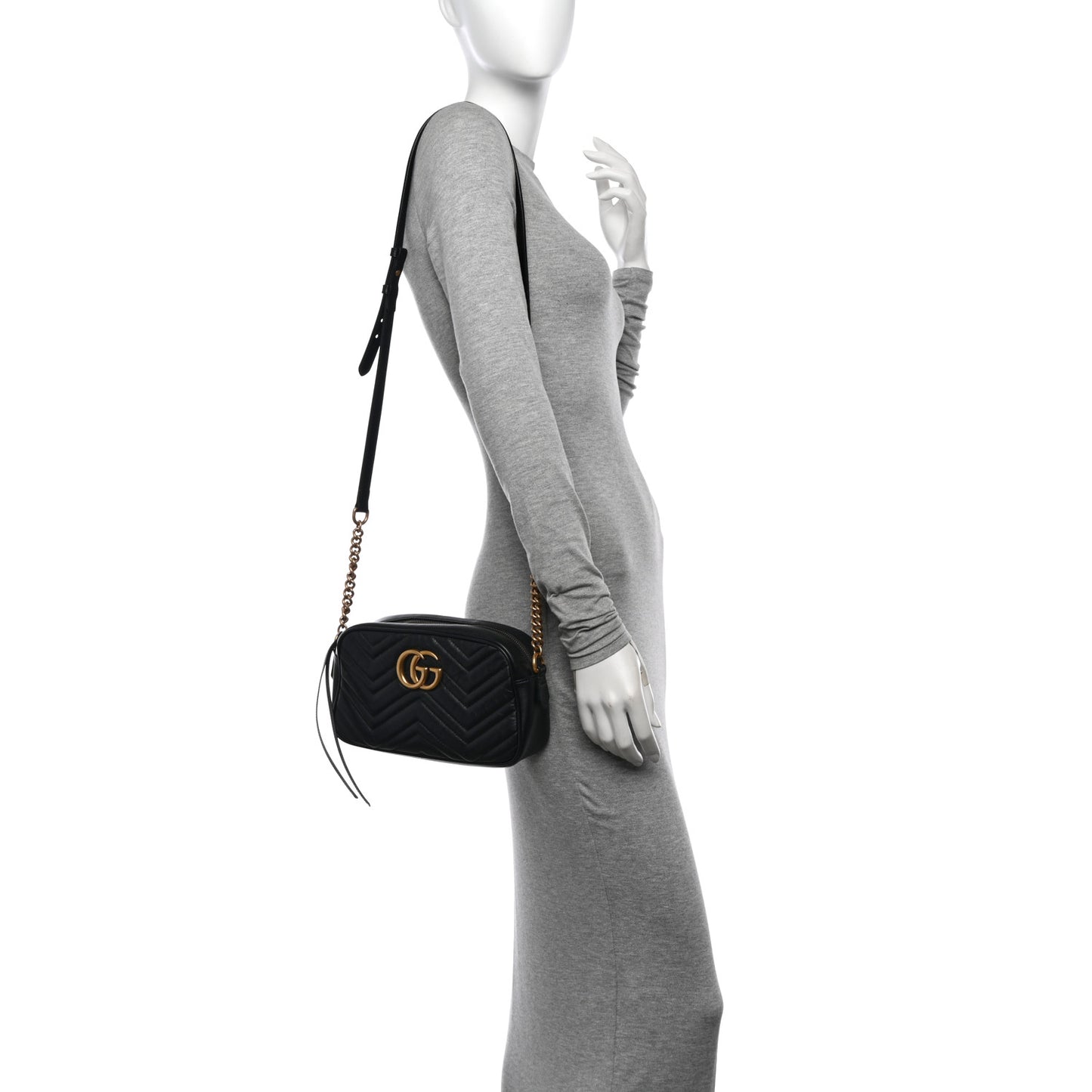 Calfskin Matelasse Small GG Marmont Chain Shoulder Bag Black