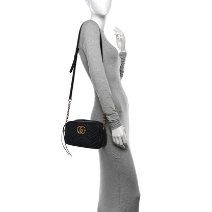 Gucci Calfskin Matelasse Small GG Marmont Chain Shoulder Bag Black 2 of 11