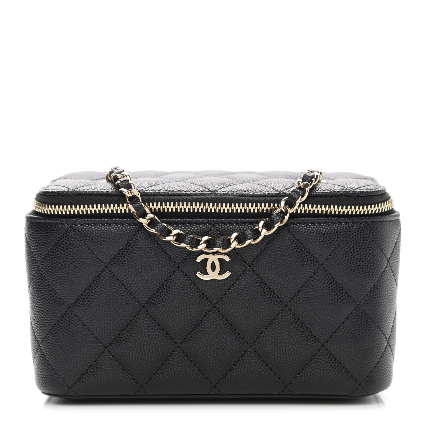 Caviar Quilted Small Vanity Case With Chain Black