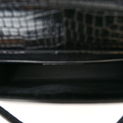 Saint Laurent Shiny Calfskin Crocodile Embossed Small Manhattan Baguette Black 5 of 10