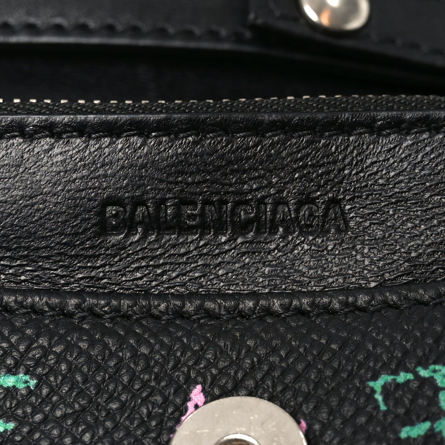 Balenciaga Grained Calfskin Graffiti BB Wallet On Chain Black