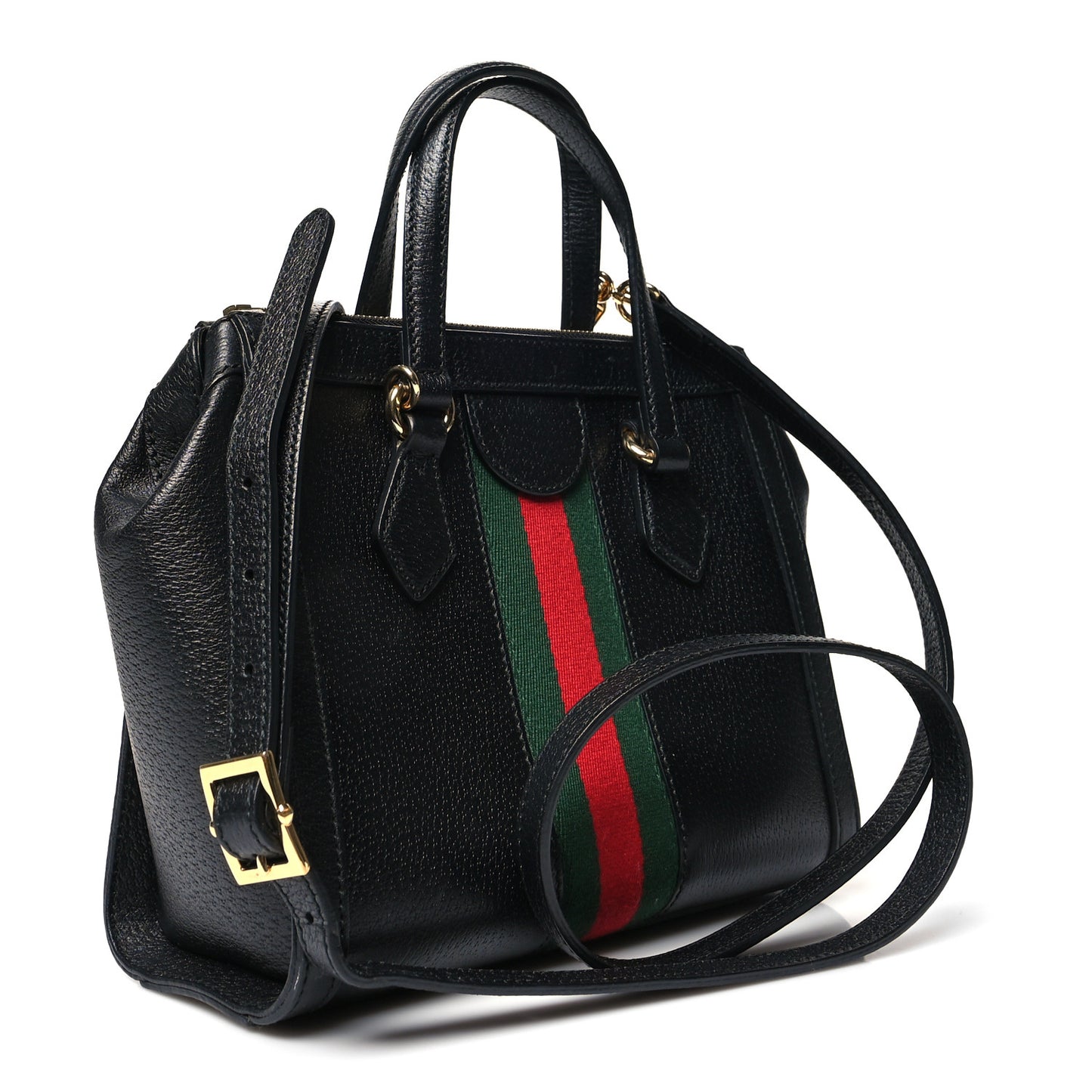 Textured Calfskin Web Small Ophidia Tote Bag Black