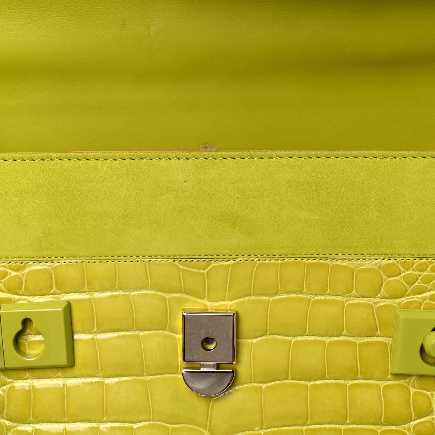 Suede Crocodile Tempete Satchel Green