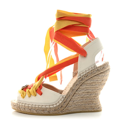 Gucci Canvas Ankle Wrap Interlocking G Platform 35/120mm Espadrille Wedges 37 Orange Yellow 1 of 11